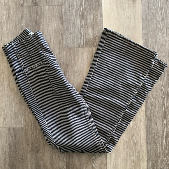 FREE PEOPLE Jayde High Rise Flare Leg Jeans Railroad Stripe - Picture 6 of 12